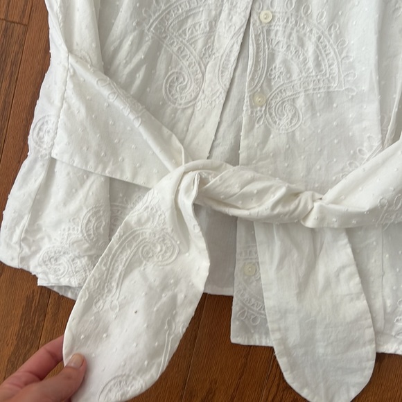 Coldwater Creek pretty embroidered white tie waist blouse - Picture 4 of 11